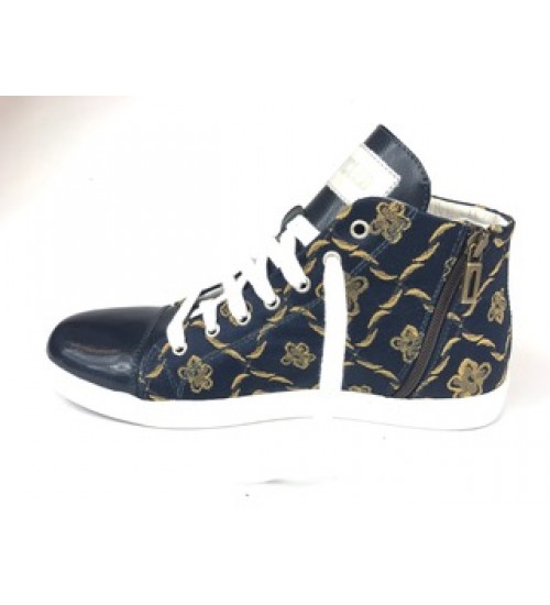Luxury handmade sneakers blue leather & exclusive fabric